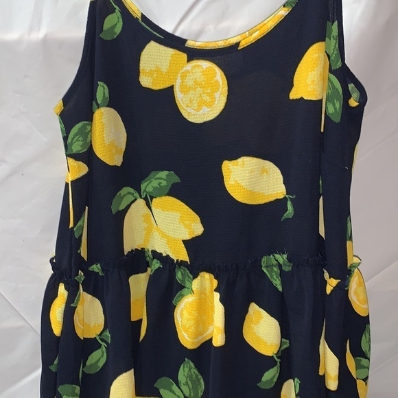 MUDPIE Navy & Yellow Lemon Print Tank Top w/ Ruffle and spaghetti straps Size XS - Picture 2 of 6